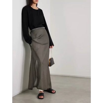 Quiet Luxury Cotton Lightweight Double-layer Rolled Waist Contrasting Slit Skirt