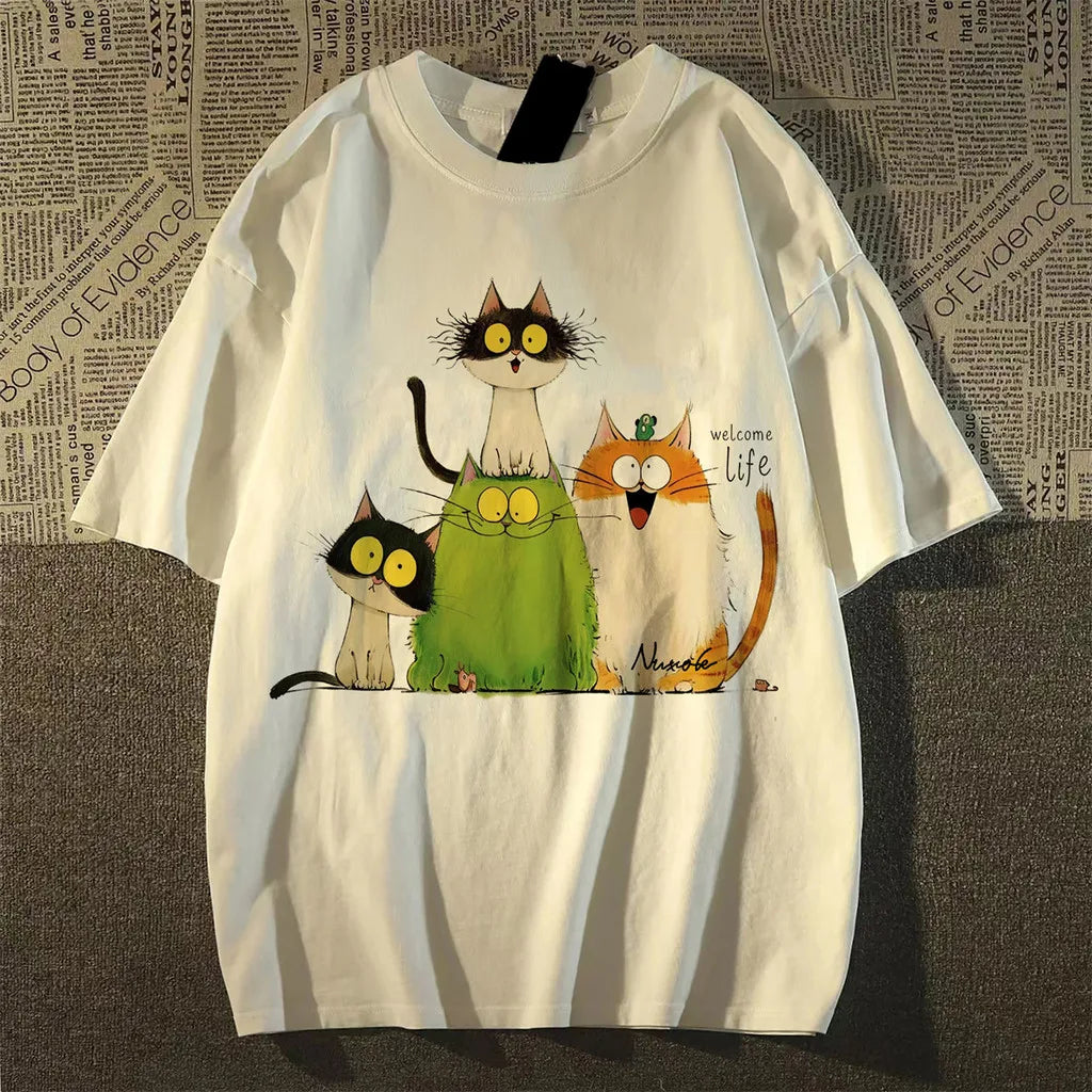 Women's Y2K Aesthetic T-Shirt, Colorful Bow Tie Print, Casual Streetwear Top