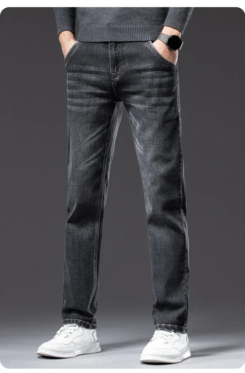 Autumn Winter New Business Men's Jeans Classic Fashion Stretch Washed Casual Denim Trousers Comfortable Straight Male pants