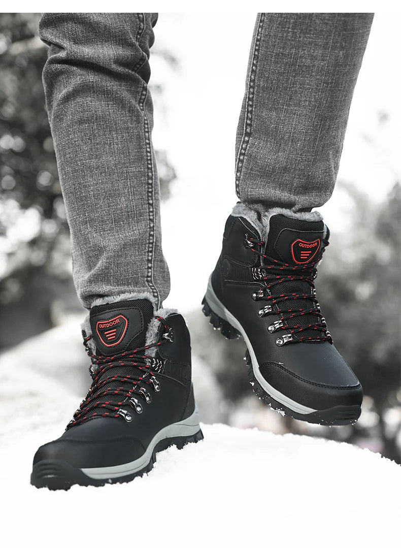 Men's Winter Snow Boots High Top Waterproof Sneakers Warm Plush Climbing Boots Plush Leisure Multi-Function Mountaineering Shoe