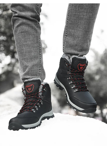 Men's Winter Snow Boots High Top Waterproof Sneakers Warm Plush Climbing Boots Plush Leisure Multi-Function Mountaineering Shoe