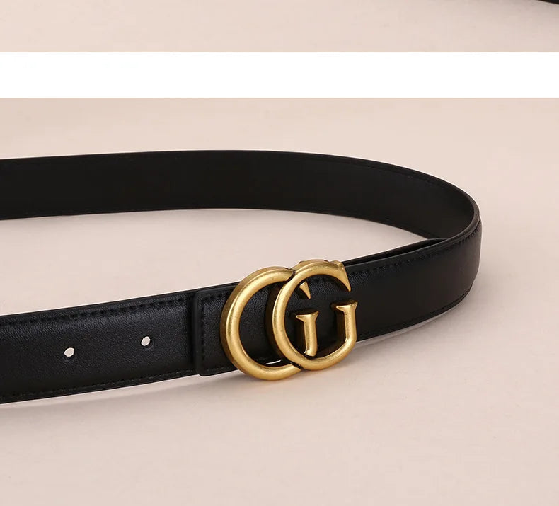 Women's leather belt with smooth buckle; simple and fashionable business belt for men; versatile belt for trousers