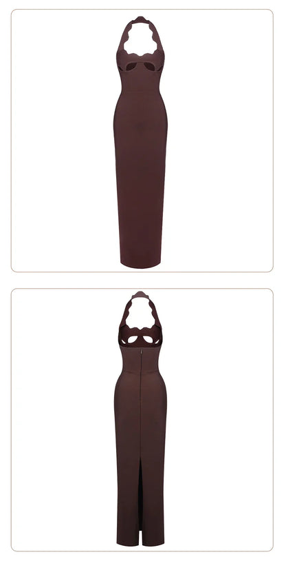 Red Cut-Out Halter Bodycon Christmas Dress for Women Sexy Backless Evening Dresses Sleeveless Slim Fit Party Dress