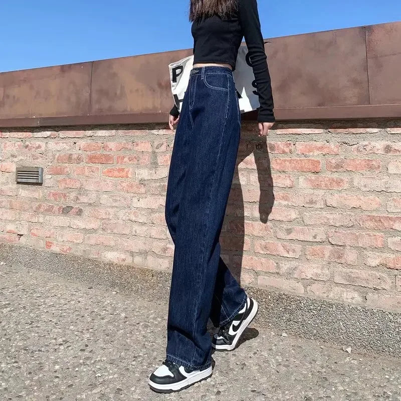 High Waist Loose Women's Jeans Straight Leg Wide Leg Pants
