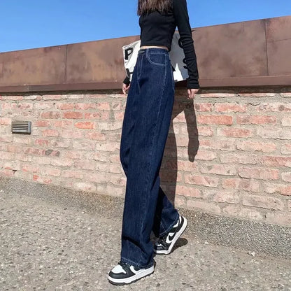 High Waist Loose Women's Jeans Straight Leg Wide Leg Pants