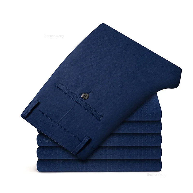New Men's Business Straight Striped Casual Pants High Quality British Fashion Soft Elastic Trousers Black White Khaki Gray