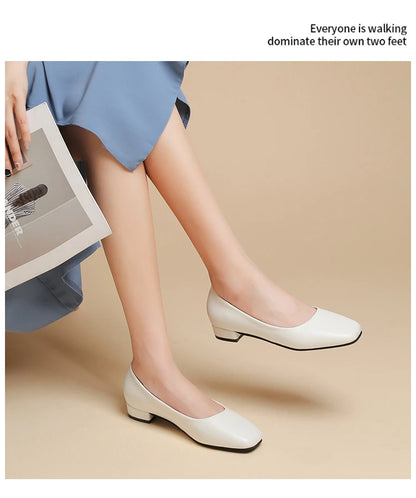 Spring Autumn Women Elegant Square Toe Low Heel Shallow Cut Single Shoes Casual Pumps Shoes for Women 35-41 Platform Shoes