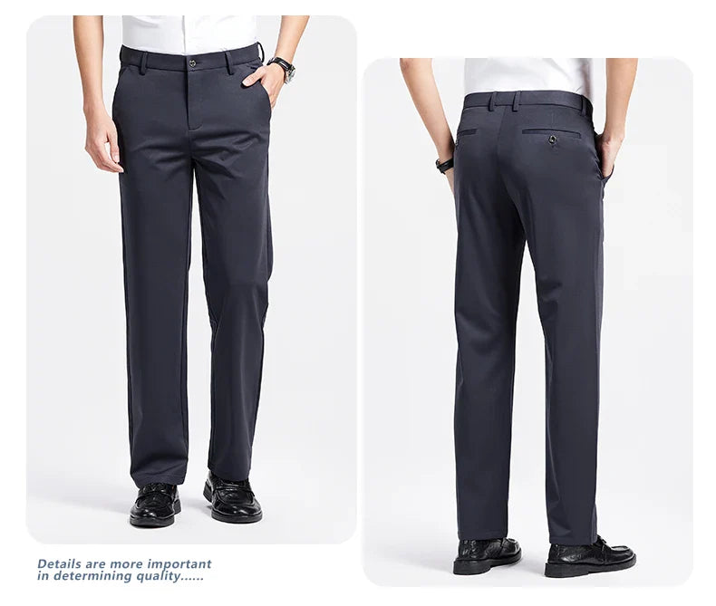 Men Spring Summer Thin Formal Dress Pants High Quality Elastic Waist Business Casual Suit Trousers Work Office Black Long Pants