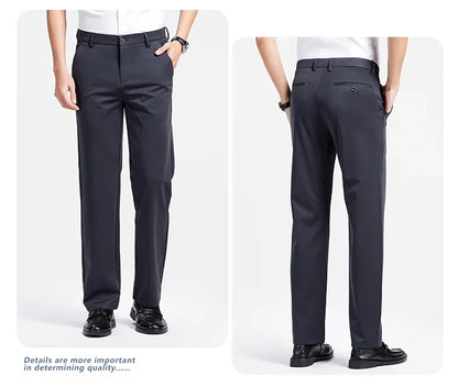 Men Spring Summer Thin Formal Dress Pants High Quality Elastic Waist Business Casual Suit Trousers Work Office Black Long Pants