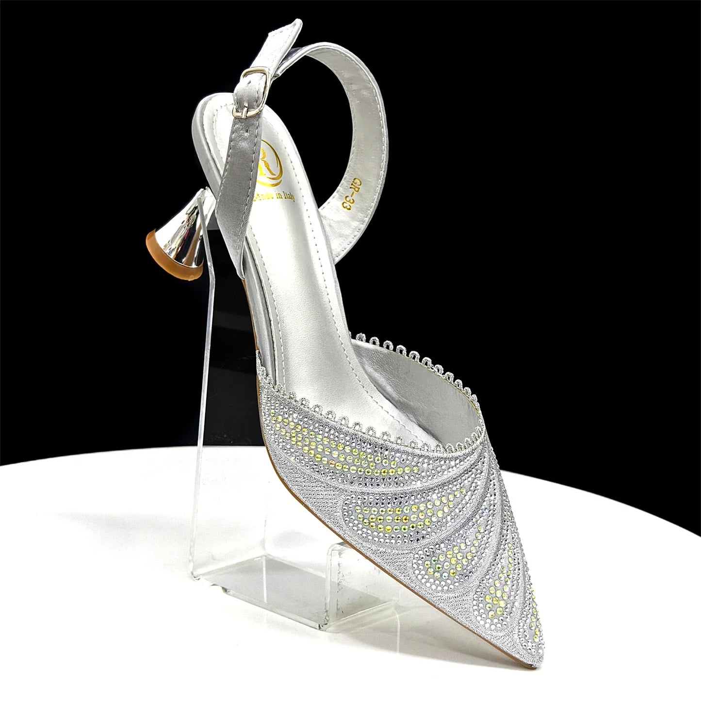 New Green Colour Pointed-Toe Diamond-Studded Party Women's High Heels Gorgeous Parties Shoes and Bag to Match