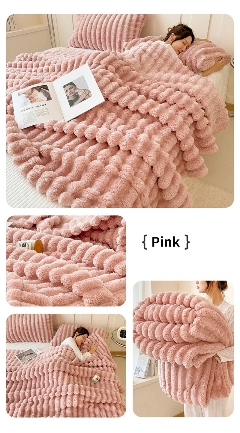 Light luxury Multifunctional Solid Color Rabbit Velvet Blanket Winter Thick Warm Flannel Used For Bedroom Living Room Blanket