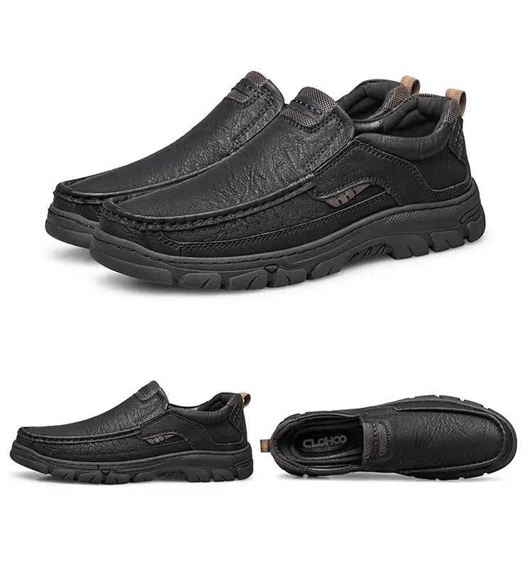 Men's Casual Loafers Handmade Breathable Leather Shoes with Thick Rubber Sole Comfortable Footwear Classic Hand Sewn Seams
