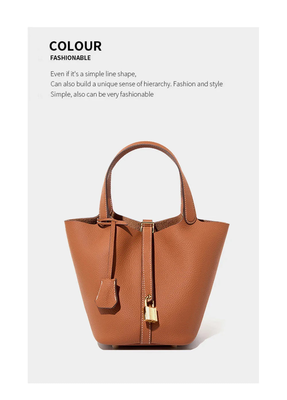 2025 Casual Fashion Female Genuine Leather Bucket Bag Luxury Handbag High-End Tote Bag Woman Cow Leather Mommy Bag & Metal Lock