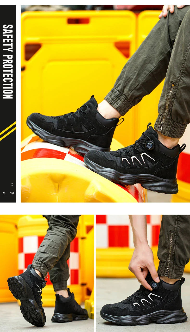 Rotating Button Safety Shoes Man Boots Anti Smash Anti Piercing Steel Toe Safety Work Shoes Lightweight Breathable Work Boots