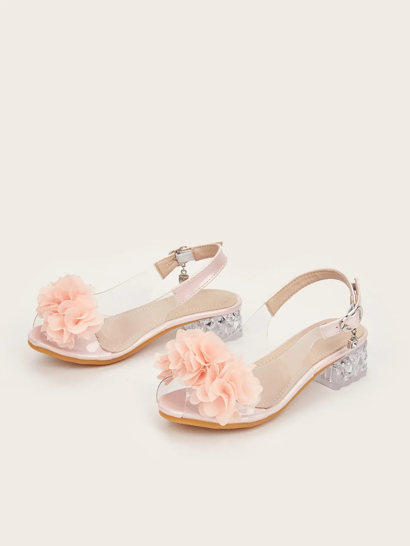 2025 New Fashion Flower Girl Princess Sandals Summer Fish Mouth Transparent Thick Heel Open Toe Children's Sandals High Heels