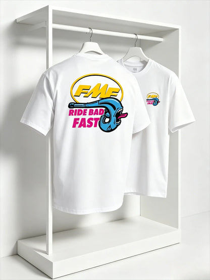 FMF Ride Bad Fast Motocross T Shirt for Men 100% Cotton Dirt Bike Racing Graphic Tee Casual Short Sleeve White 2026 New
