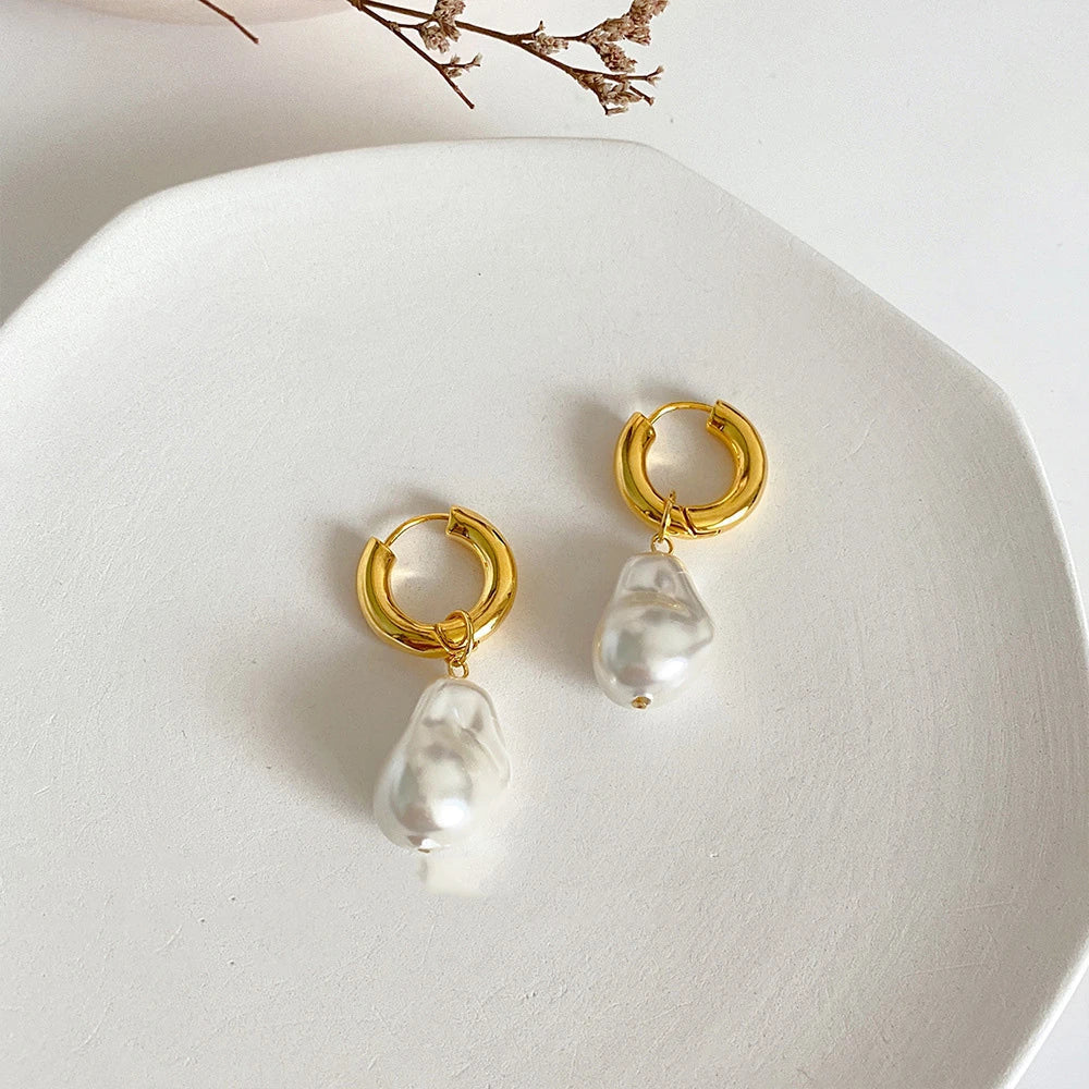 European Retro High-end Asymmetrical Pearl Earrings for Women Titanium Steel Earrings Long Earrings Sassy Earrings Non-fading