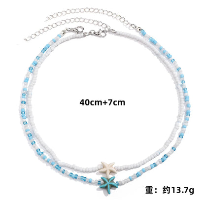 Tidepool Starfish Necklace - Surf & Beach Boho Jewelry Starfish Turtle Beaded Choker Necklaces, Adjustable Necklaces, Ocean Gift