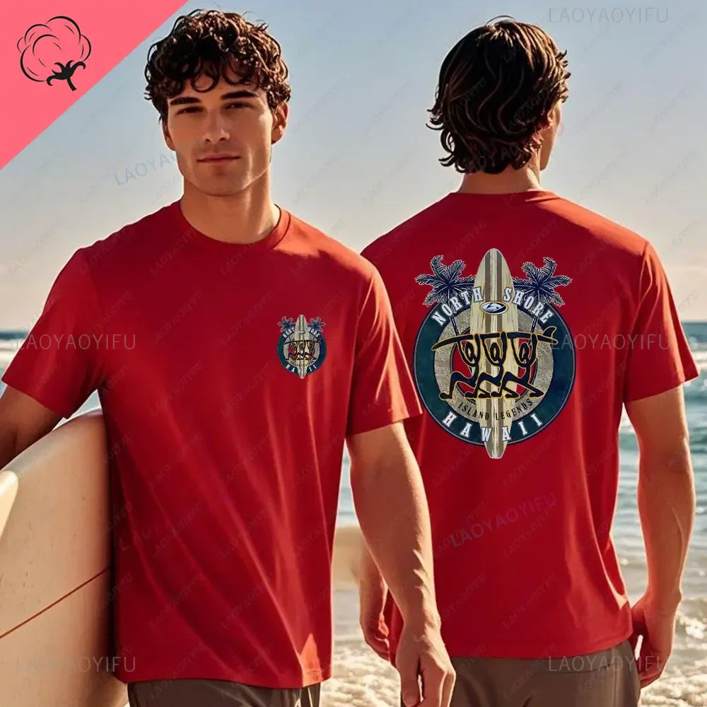Hawaiian Traditions North Shore Hawaii Surfing Men Women White High Qulaty Cotton T-shirt Comfortable Beach-style Surf Tee Tops