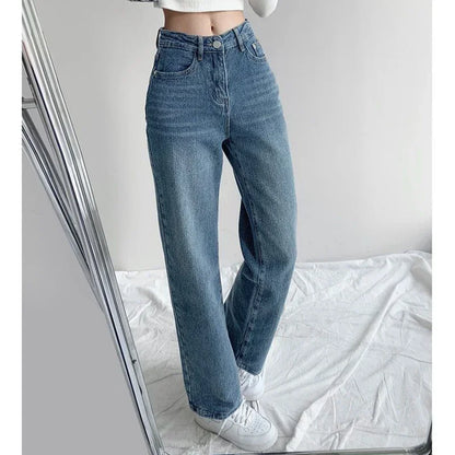 Women Baggy High Waisted Jeans Pants Girls Straight Leg Casual Denim Pants