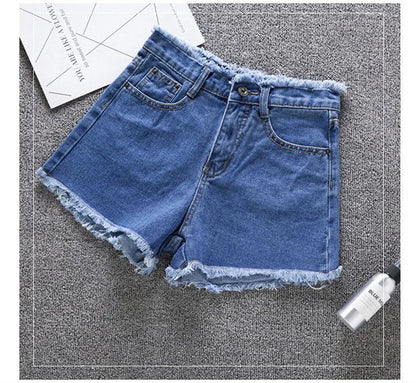2025 Summer Woman High Haist Jeans Shorts Fashion Rough-edges Denim Short Pants Schoolgirl Casual Pants Blue Black White Jeans