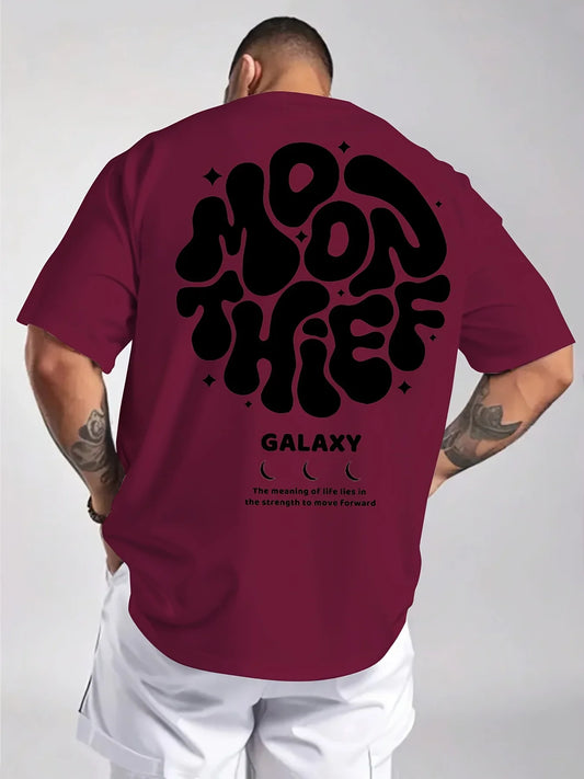 Men's 100% cotton fashionable casual loose plus size months for galaxy letter pattern printed round neck short sleeved T-shirt
