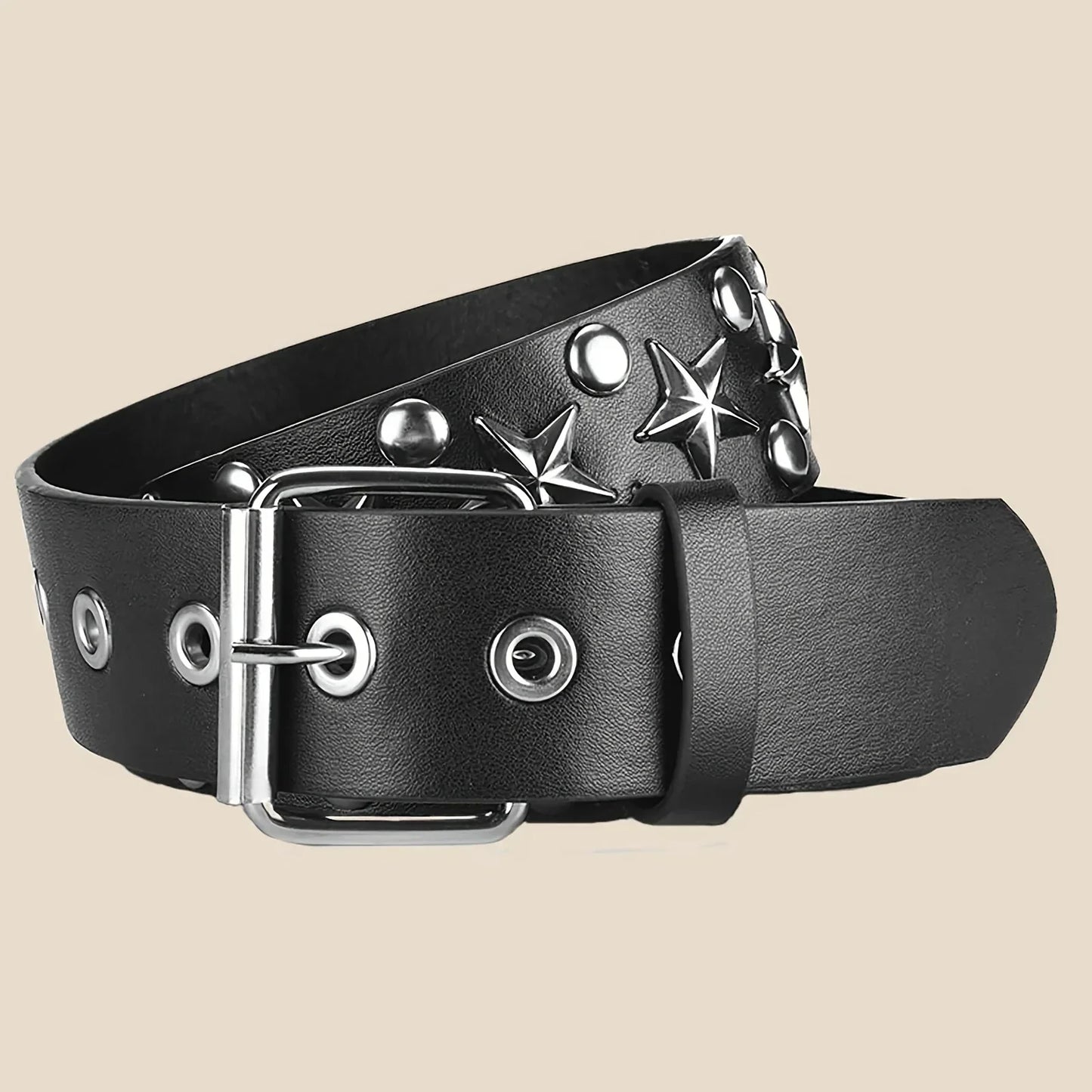 2023New Fashion Pentagram Riveted Women's Belt Punk Hip Hop Rock Jeans Men's Belt