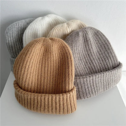 Winter Dome Brimless Casual Hat Warm Rabbit Fur Knit Hat women's double-layer Thick Wool Hat Casual Hat Toe Cap Cold Hat 4m868