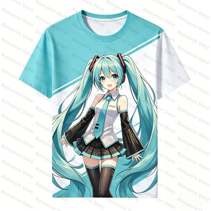Hatsune M-Mi ku Anime 3D Print T-shirt Shorts Set Men Women t-shirt Short Set Summer Casual Streetwear Kids Cosplay Outfit 2Pcs
