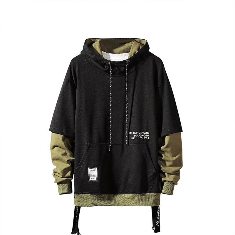 New Patchwork Hooded Sweatshirt Hip Hop Men Pullover Hoodies Streetwear Casual Fashion Clothes Colorblock Hoodie