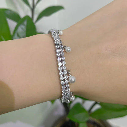 2025 New Trend Fine Wedding Jewelry Set Charm Silver Heart shaped Crystal Luxury Pearl Necklace Earrings Romantic Gift for Women