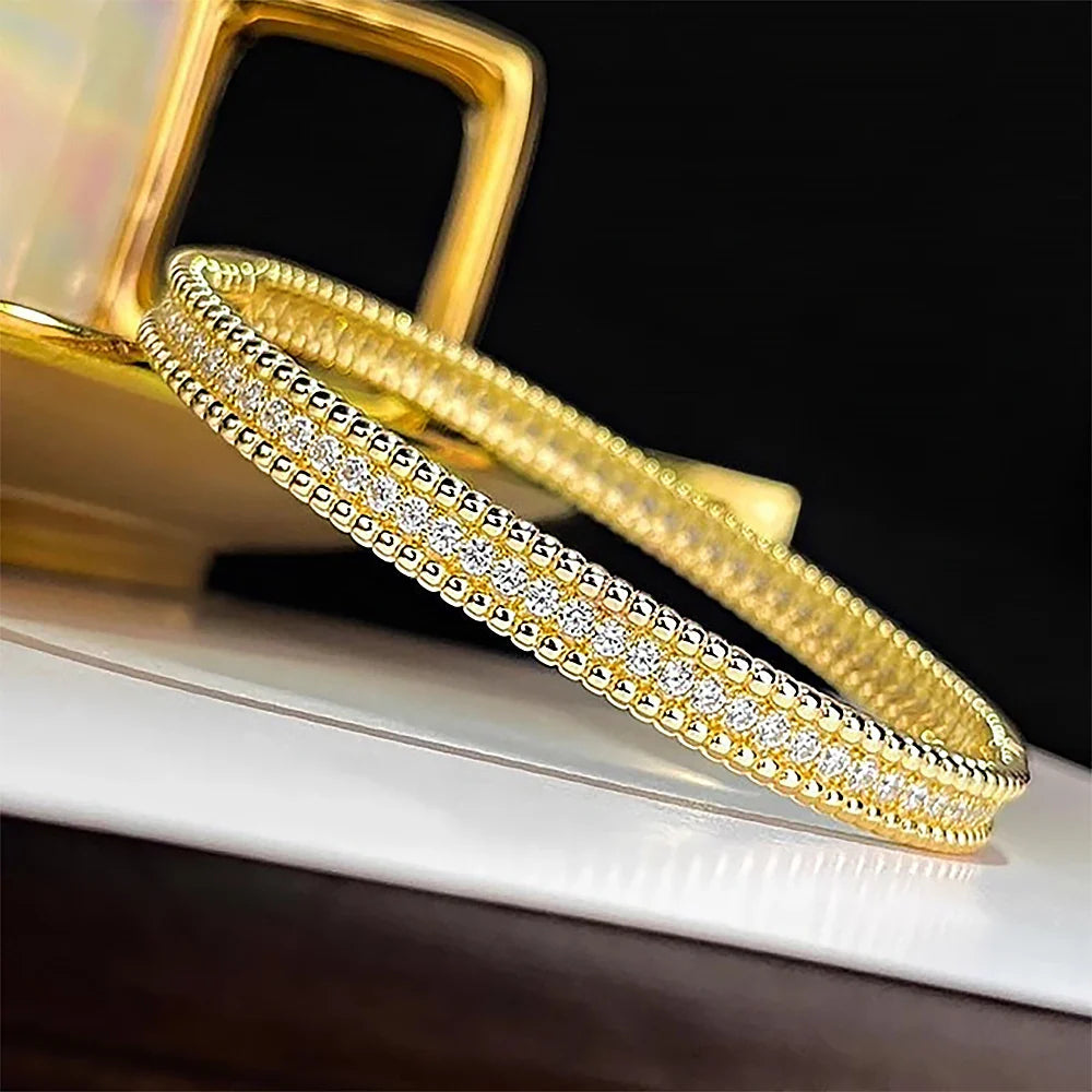 2mm  Certified Full Moissanite Diamond Bangle 100% 925 Sterling Silver Plated 18K Gold Bracelet Luxury Fine Jewelry for Women