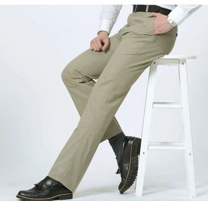 Mens 100% Cotton Summer Thin Pants Autumn Suit Pant Slacks High Waist Straight Loose Bland Solid Business Casual Pants Gozbkf