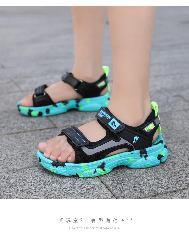 2025 Summer Boys Soft Sandals Fashion Children Shoes Autumn Light Cartoon Sandalias Flat Beach 4-12 Years Old Kids Shoes 12yrs