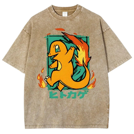 Anime Men's T-shirt Vintage Washed Women Short Sleeve Tee Streetwear Oversized Casual Tops 2026 Summer