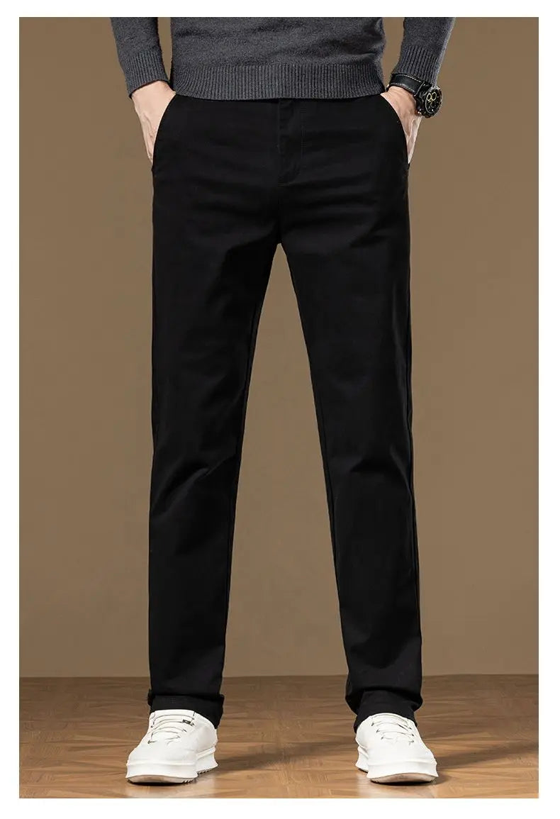 Classical Men's Casual Pants Straight Leg Elastic Solid Color Business Trousers Fashionable Soft Comfortable  Clothes Long Pants