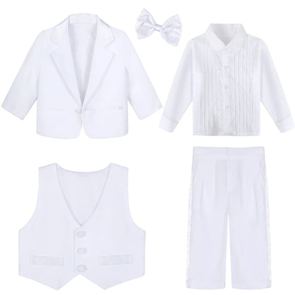 Baby Suit Toddler Tuxedo Infant Boy Tux Formal Wedding Birthday Gentleman Dress Ring Bearer Outfit Black 6 Months to 3 Years