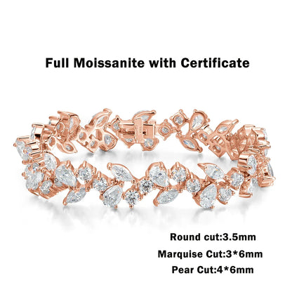 Marquise/Pear/Round Cut Full Moissanite Diamond Bracelets for Women 925 Silver Luxury Bridal Wedding Bracelet With Certificate