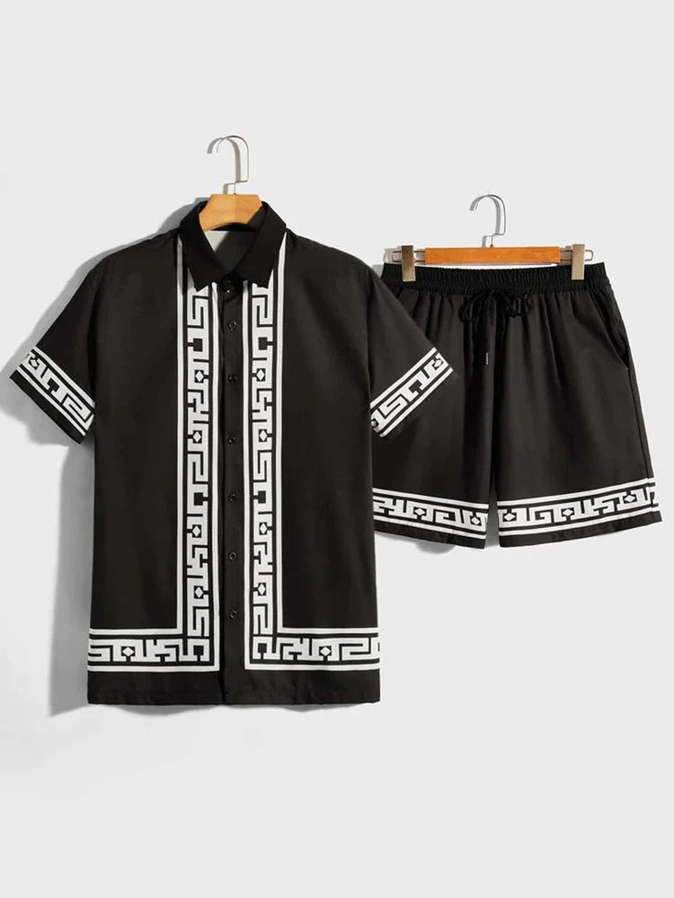Conjunto de Camisa Masculina de Verão Impresso em 3D e Conjunto de Shorts Masculino e Feminino Moda Casual Fresco Simples Colarinho Havaiano