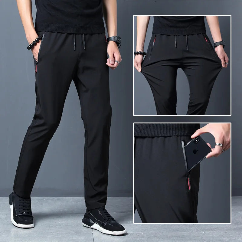 2026 Men's Running Pants Quick-Dry Thin Casual Trousers Sport Pants with Zipper Pockets Sportswear quick-dry Jogging Sportpants