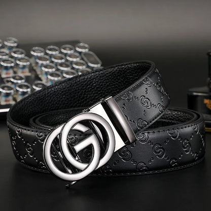 New Width 3.4cm Men's Belt Business Formal Real Leather Canvas Male Belt High Quality Metal Automatic Buckle Belt for men jeans
