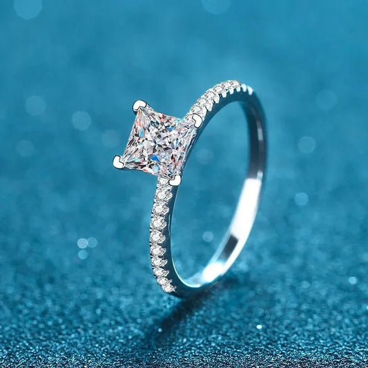 1ct 2ct Princess Moissanite Engagement Ring for Women D VVS1 Diamond Proposal Bridal Rings Sterling Silver Wedding Band