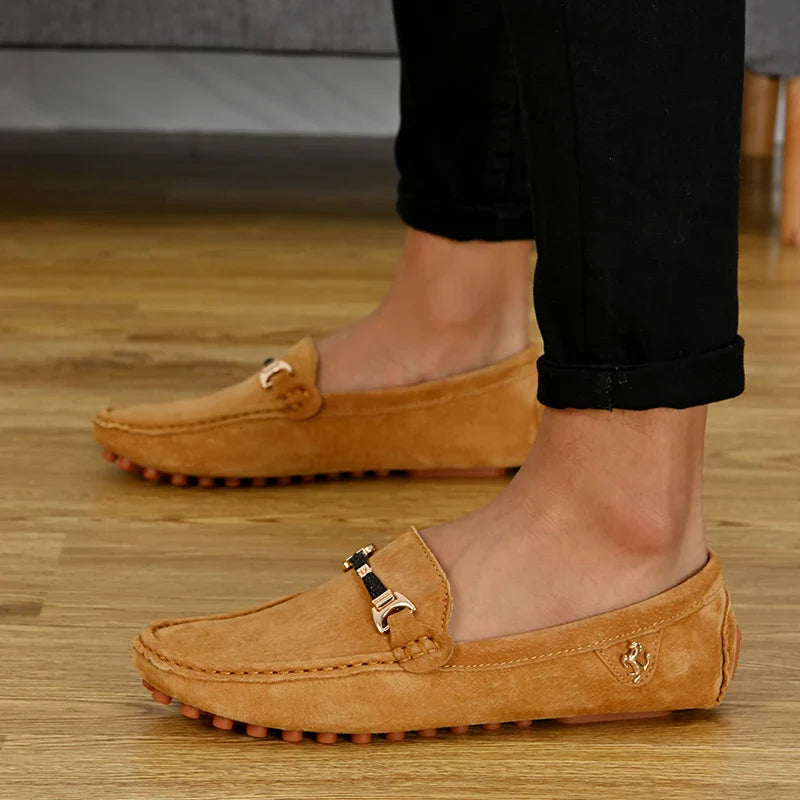 Loafers Men Casual Fashion Suede Men Shoes Lightweight Soft Genuine Leather Moccasins Slip on Driving Shoes for Men Size 48