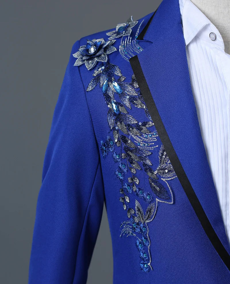 Stylish Stage Performance Men's Singer Nightclub Barbecue Suit Floral Embroidery Three-dimensional Double-sided Jacket