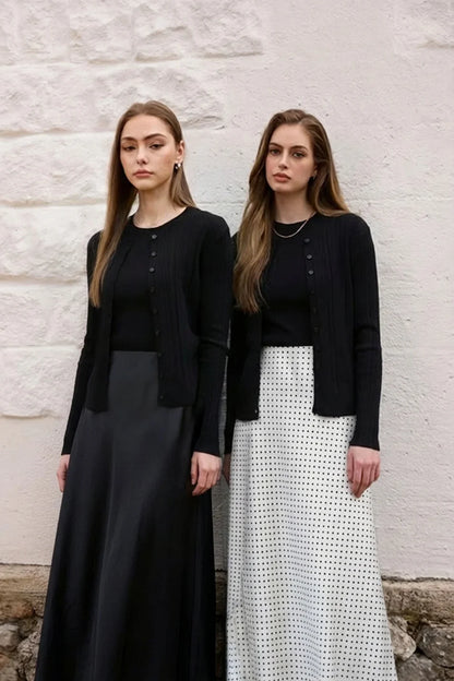 Lace slip satin dress + lace satin skirt +knitting vest + knitting cardigan collection woman dressy outfit