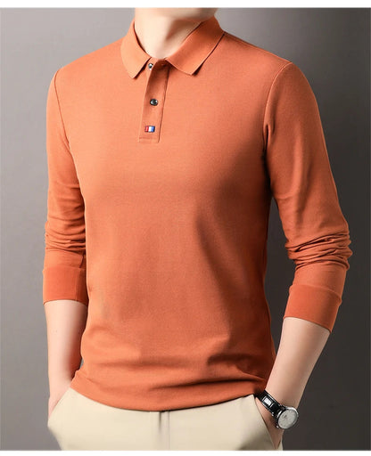 High end brand men's polo shirt long sleeved luxury fashion embroidered craft top 100% cotton 2024 Spring and Autumn new T-shirt
