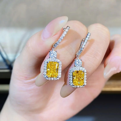 Luxury white gold solid platinum PT950 Women's Yellow Diamond Earrings Luxury Full Diamond 2 karat Ice Flower Cut Earrings