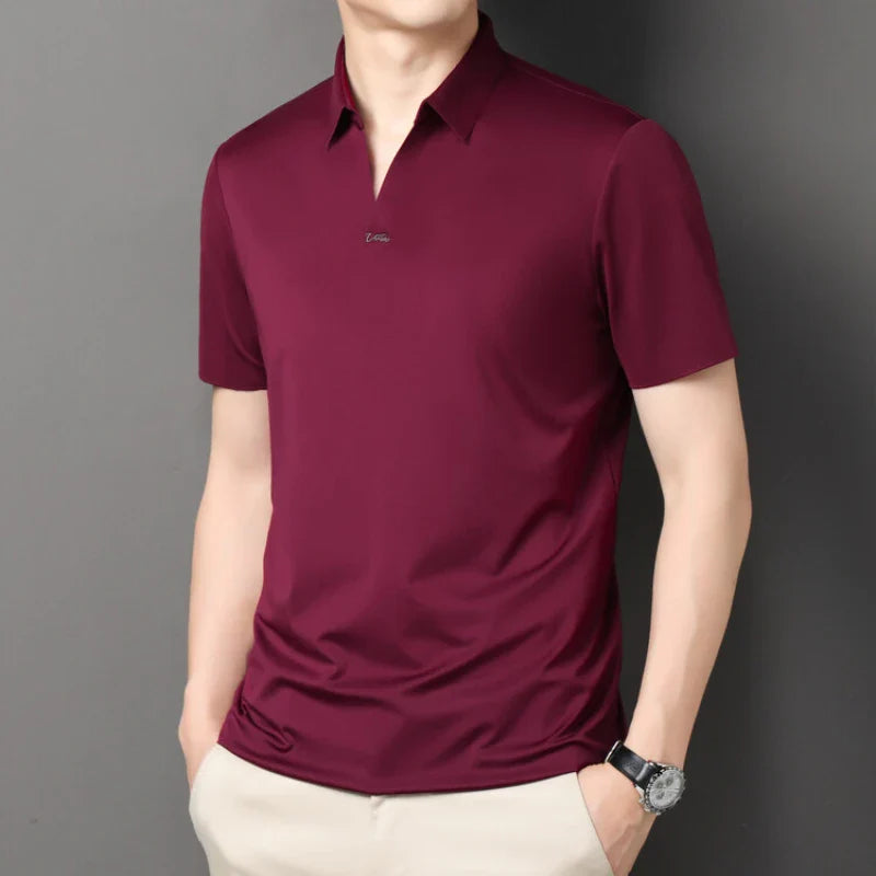 2024 High-quality Elastic Stretch POLO, Business Casual Men's Short-sleeved Shirt, Seamless V-neck M-4XL Men's Polo Shirt