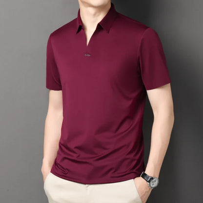 2024 High-quality Elastic Stretch POLO, Business Casual Men's Short-sleeved Shirt, Seamless V-neck M-4XL Men's Polo Shirt