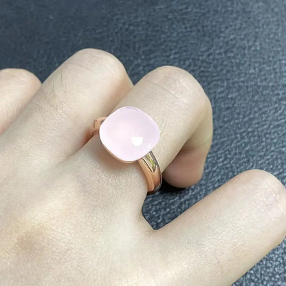 Trendy 12.6mm Flat Rose Gold Ring 35 Candy Colors Green Amethyst Turquoise Crystal Jewelry Gift for Women